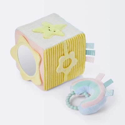 Celestial Interactive Plush Cube With Rainbow Rattle Baby Toy - 2pc - Cloud Island™ 4 Celestial Interactive Plush Cube With Rainbow Rattle Baby Toy - 2pc - Cloud Island™ - Image 2