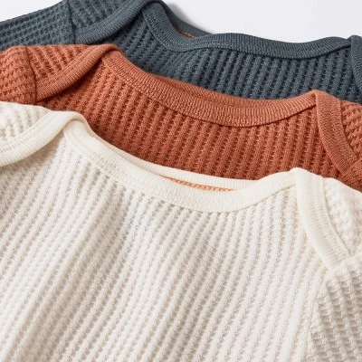 Baby 3pk Waffle Long Sleeve Bodysuit - Cloud Island™ Orange 4 Baby 3pk Waffle Long Sleeve Bodysuit - Cloud Island™ Orange - Image 2