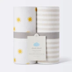 Flannel Swaddle Baby Blankets - Yellow Sun And Stripe - 2pk - Cloud Island™ -Cloud Island™ GUEST 3d36f01e efe2 4524 972e c2dcdabf32e5