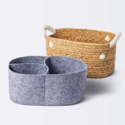 Braided Water Hyacinth With Tufted Embroidery Diaper Caddy Basket - Cloud Island™ -Cloud Island™ GUEST 4af8ac84 e21a 4e49 9482 b52190eda164