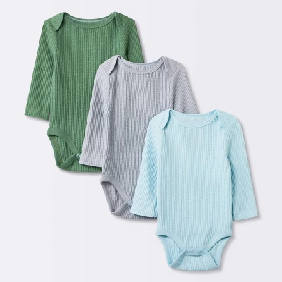 Baby 3pk Long Sleeve Waffle Bodysuit - Cloud Island™ Green 5 Baby 3pk Long Sleeve Waffle Bodysuit - Cloud Island™ Green - Image 4