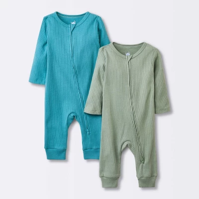 Baby 2pk Basic Wide Rib Romper - Cloud Island™ Green 4 Baby 2pk Basic Wide Rib Romper - Cloud Island™ Green - Image 3